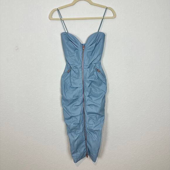 NWT Nookie Zoe Faux Leather Midi Dress in Dusty Blue Size XS - Picture 3 of 6